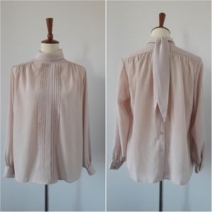 Vintage Beige Long-Sleeve Blouse